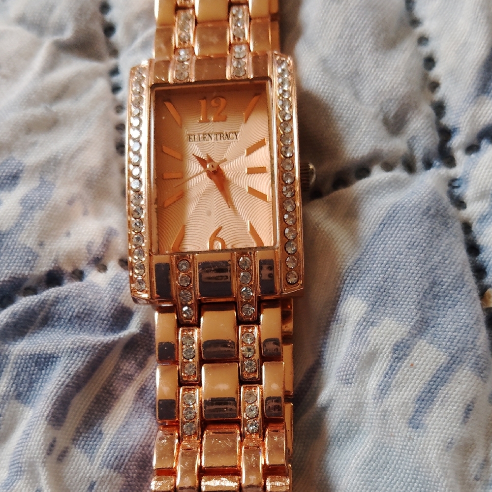 Ellen Tracy Women's Watch in Rose Gold with Crystal Accents